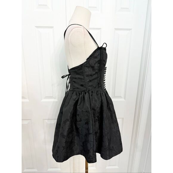 For Love and Lemons Womens Black Floral Jacquard Faith Mini Dress Small NWT - Picture 2 of 6